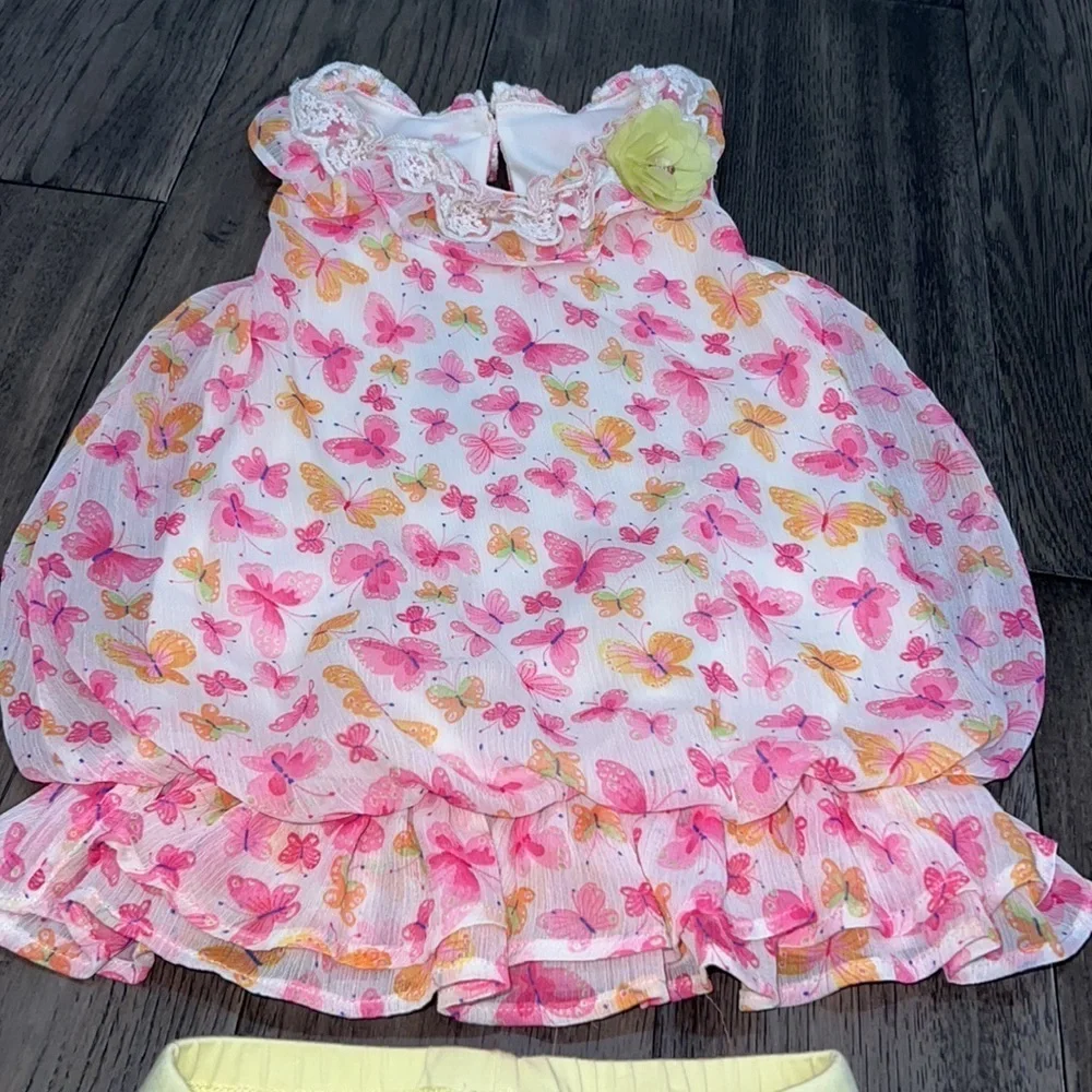 Nannette baby Capri leggings with sleeveless butterfly sheer like bubble top